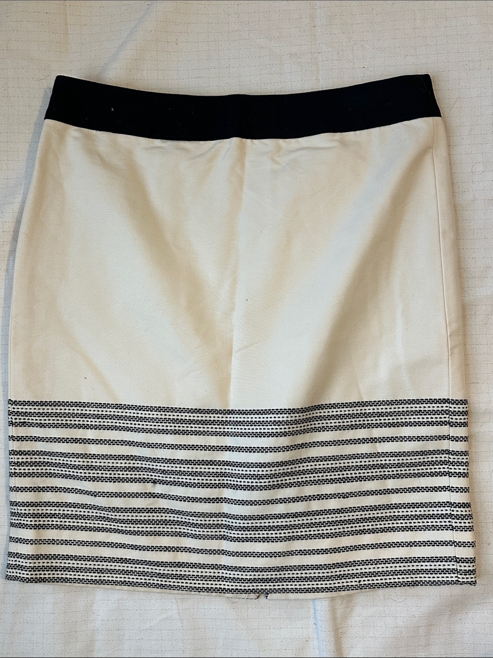J. Crew Cream Preppy Pencil Skirt with Black Waistband and Striped Hem